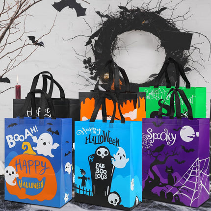 12PCS Large Halloween Non-Woven Trick-or-Treat Tote Bags with Handles, Reusable