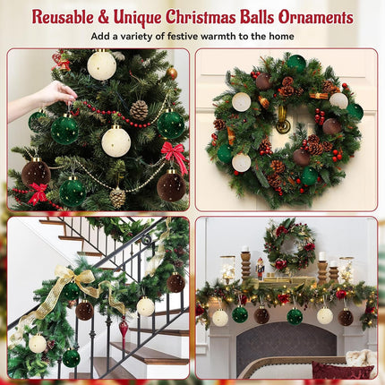 12PCS Christmas Tree Ornaments Velvet Balls Shatterproof Hanging Bulbs