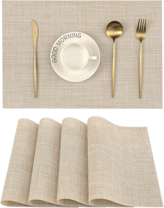 Set of 4 Beige PVC Placemats – Heat-Resistant, Non-Slip, Washable for Dining