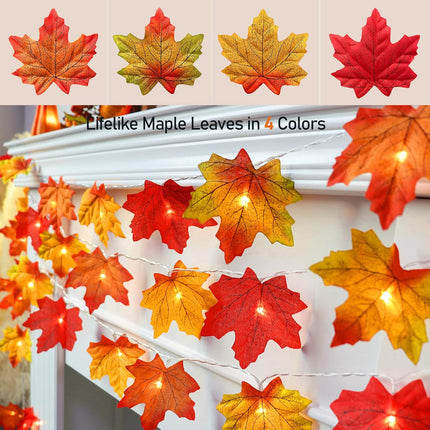 10Ft Fall Maple Leaf Lights – Battery LED Garland for Halloween & Thanksgiving Decor