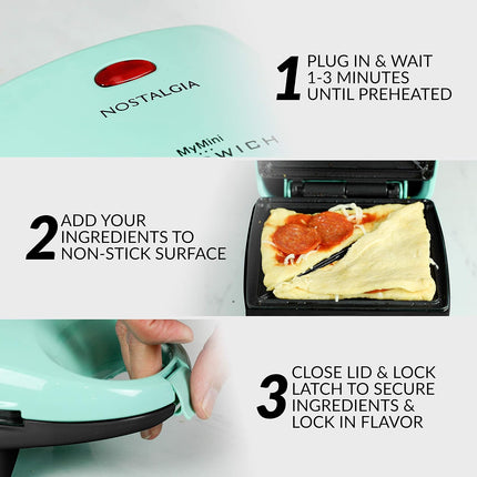MyMini Personal Sandwich Maker Mint Green Nonstick Panini Press Pizza Pockets Quesadillas