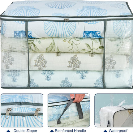 3 Pack 80L Clear Storage Bags Clothes Blanket Organizer with Zippers