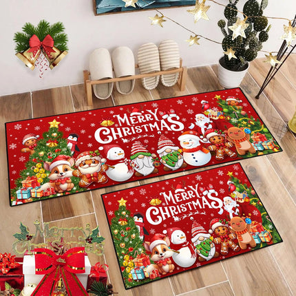 Merry Christmas Kitchen Rug Set, 2pcs Non-Slip Washable Floor Mats 17"x47"+17"x30"