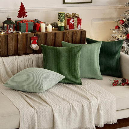 Boho Farmhouse Sage Green Pillow Covers 18x18 – Set of 4 Corduroy