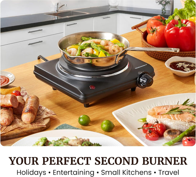 1000W Electric Countertop Burner – Cast Iron, 7 Heat Settings, Portable
