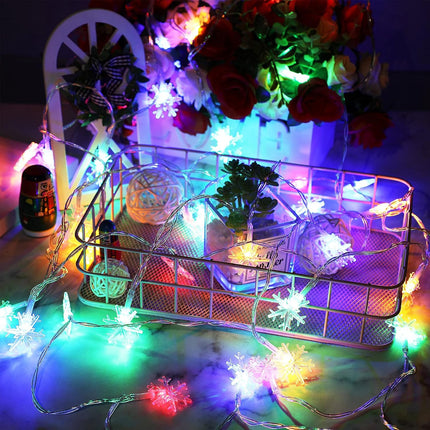 40 LED Snowflake String Lights – 20ft Battery Operated Christmas Decor