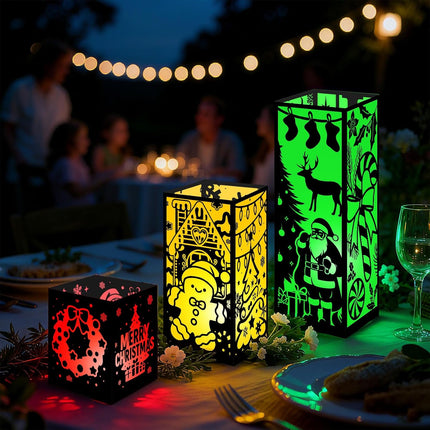 6PCS Merry Christmas LED Lantern Table Centerpieces 3 Sizes Holiday Decor