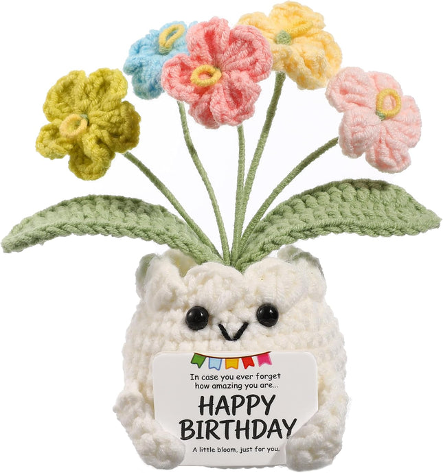 Crochet Forget Me Not Flower Pot Birthday Gift for Women, Handmade Floral Keepsake
