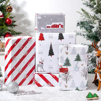 6-Pack White Christmas Wrapping Paper Recycled Jumbo Sheets, 28x40 Inches