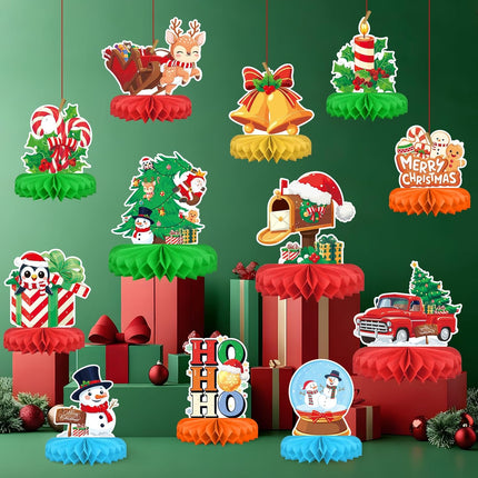 Christmas Table Toppers Honeycomb Centerpieces Santa & Snowman Holiday Décor