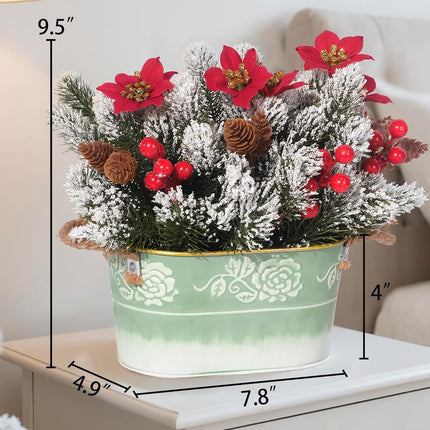 Christmas Table Centerpiece Artificial Poinsettias Pine Berries Pine Cones