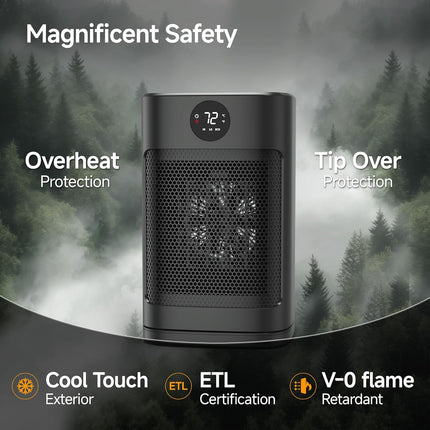 1500W Portable Ceramic Space Heater with 3 Heat Settings & Remote Control