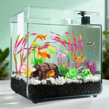 8 Piece Aquarium Decorations Set Broken Barrel Coral and Artificial Plants for Fish Tanks