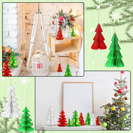 8PCS Honeycomb Paper Christmas Trees with LED Light Strings Table Decor