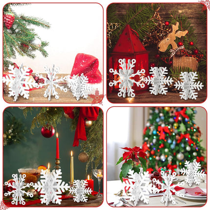12-Piece Christmas Wooden Snowflakes, 3D White Table Signs & Centerpiece Decorations
