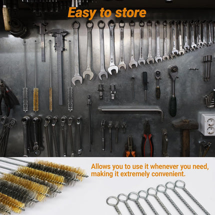 16PCS Tube Cleaning Brushes, 8 Sizes 12in Brass Stainless Steel Pipe Cleaner Set