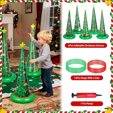 5-Pack Christmas Ring Toss Game – Inflatable Tree Set with Pump for Kids & Adults
