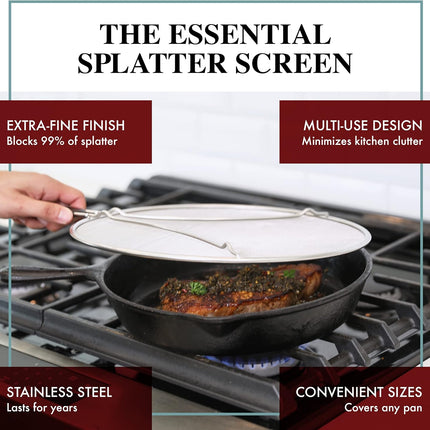13" Stainless Steel Splatter Screen, Grease Guard for Frying Pan & Cooking