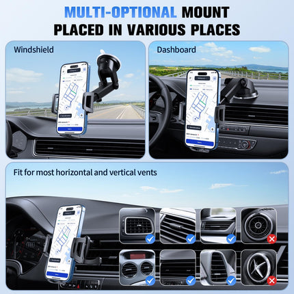 3-in-1 Car Phone Holder – Dashboard, Windshield & Vent Mount for iPhone & Samsung