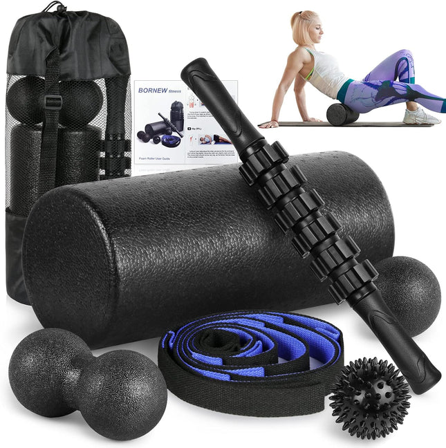 Foam Roller Set with Massage Stick, Foot Balls & Stretch Strap for Therapy