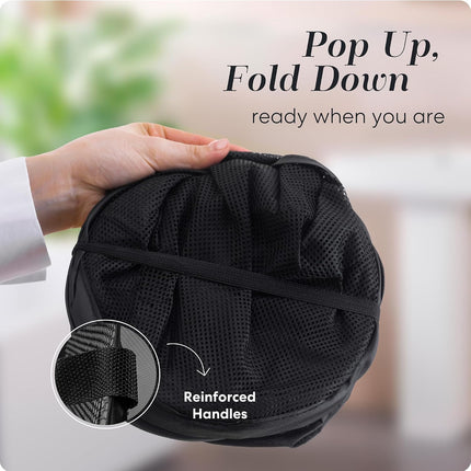 Collapsible Mesh Laundry Hamper with Side Pocket, Foldable Pop-Up Clothes Basket