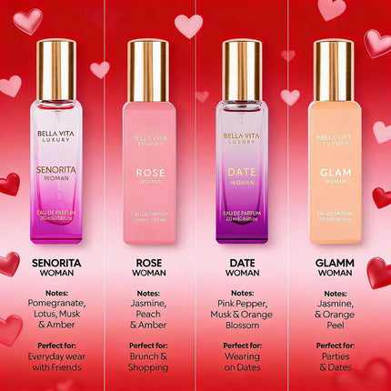 BellaVita Luxury Mini Perfume Set for Women 4 x 20ml Eau de Parfum Gift Collection