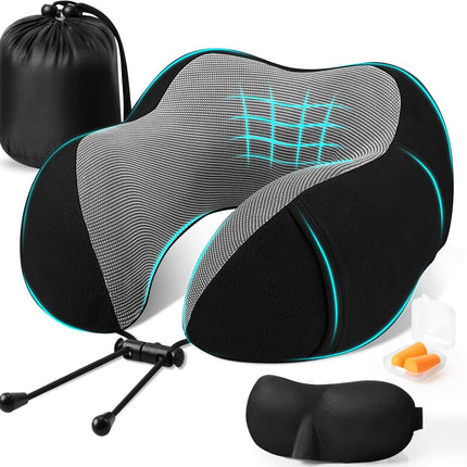Travel Pillow for Airplane – Memory Foam Neck Support with Carry Bag & Accessories