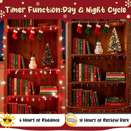 Red White Xmas String Lights – Waterproof Battery Operated Holiday Decor