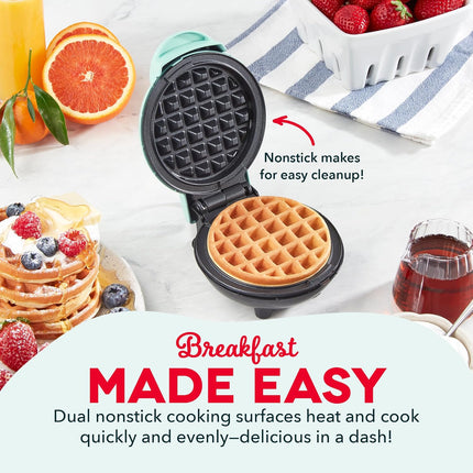 Compact Mini Waffle Maker – Nonstick, Perfect for Kids & Families, Aqua