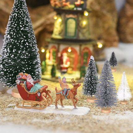 56-Piece Miniature Artificial Christmas Tree Set – Sisal & Frosted Bottle Brush Trees