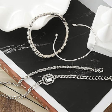 4-Piece Dainty Gold & Silver Bracelets – 14K Plated, Adjustable, Trendy