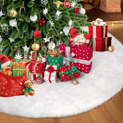 48" White Plush Faux Fur Christmas Tree Skirt – Fits 7.5-9 ft Trees, Snowy Decor