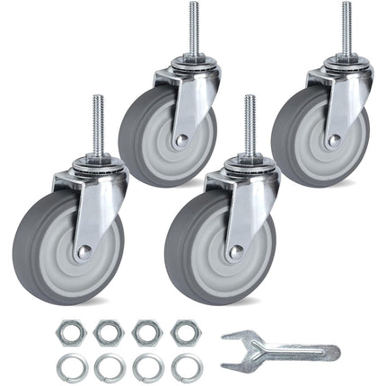 3 Inch Caster Wheels Set of 4 Heavy Duty Threaded Stem Swivel Rubber Casters