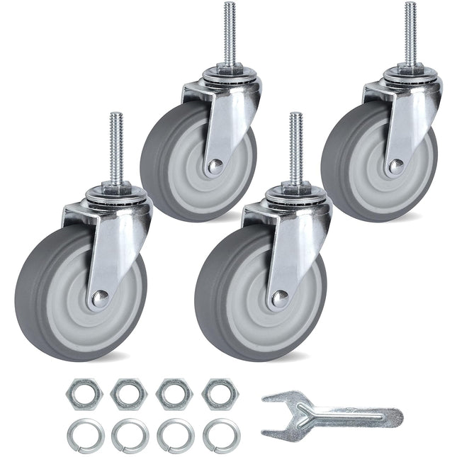 3 Inch Caster Wheels Set of 4 Heavy Duty Threaded Stem Swivel Rubber Casters
