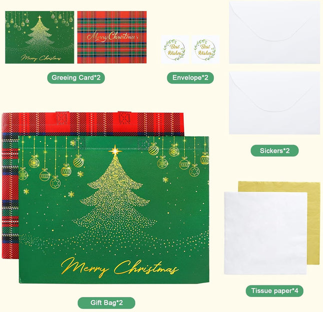2 Pack 13" Large Christmas Gift Bags – Reusable Non-Woven Tote with Handles