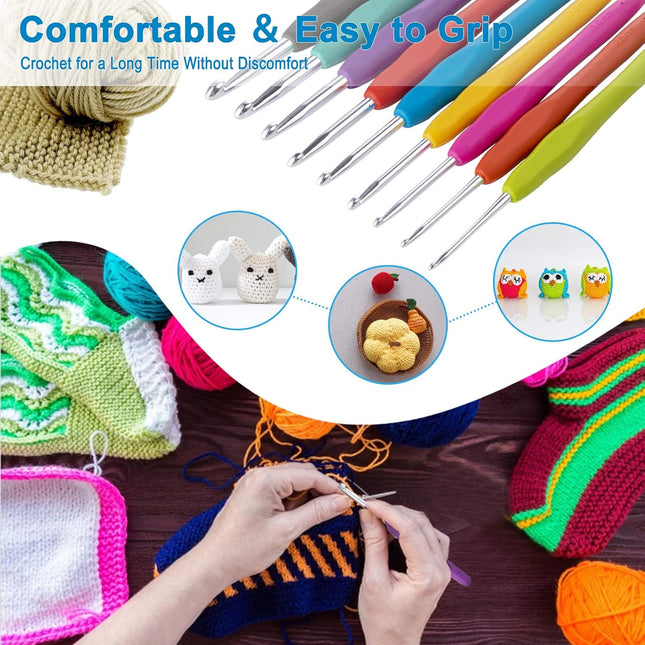 9-Size Crochet Hook Set 2.0–6.0mm – Ergonomic Needles for Beginners & DIY