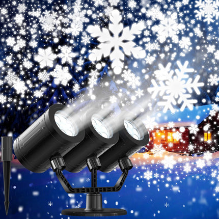 Snowflake Christmas Projector Lights – Triple Head, Timer, Waterproof LED