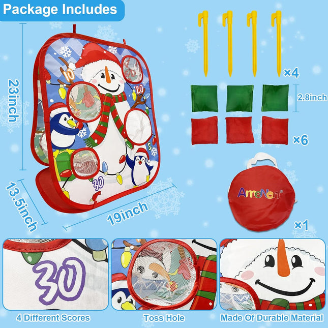 Christmas Party Bean Bag Toss Game – Double-Sided Collapsible Cornhole Board for Kids & Adults