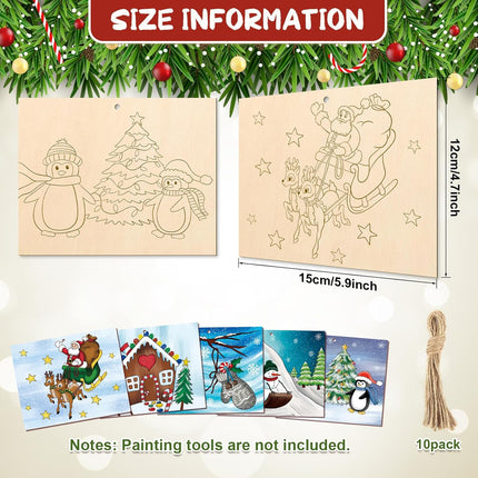 10PCS Large Christmas Wood Crafts – Paintable Ornaments for Kids & Adults