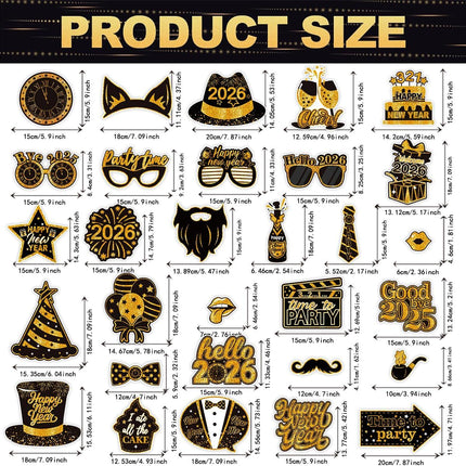 30-Piece Happy New Year 2026 Photo Booth Props – NYE Party Favors