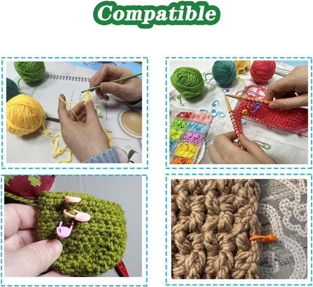 150 PCS Crochet Stitch Markers – 10 Colors, Locking Clips & Counter Set