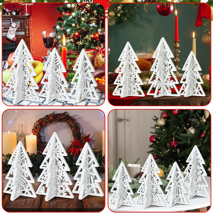 16PCS Wooden Christmas Trees, Rustic 3D Tabletop Decor for Xmas Centerpieces
