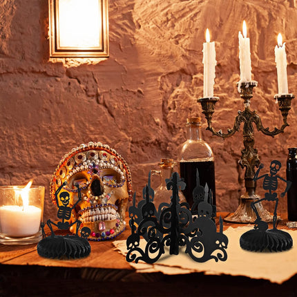 9-Piece Halloween Honeycomb Centerpieces, Skull Ghost Pumpkin Witch Bat Party Decor