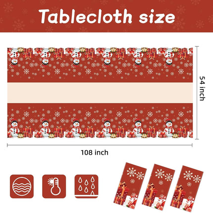 3 Pack Christmas Tablecloths – 54"x108" Snowman Plastic Covers for Parties