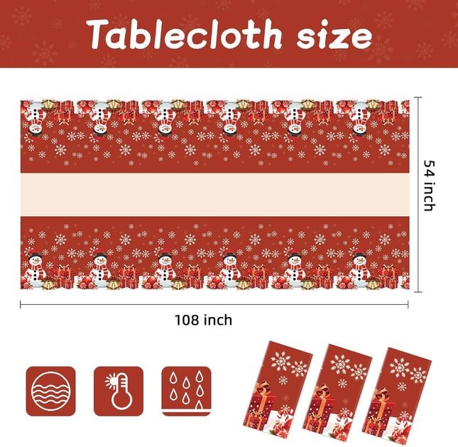 3 Pack Christmas Tablecloths – 54"x108" Snowman Plastic Covers for Parties