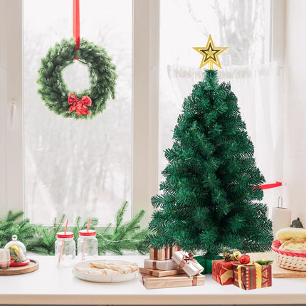 3ft Mini Artificial Christmas Tree with Gold Star Topper, Tabletop Holiday Decor