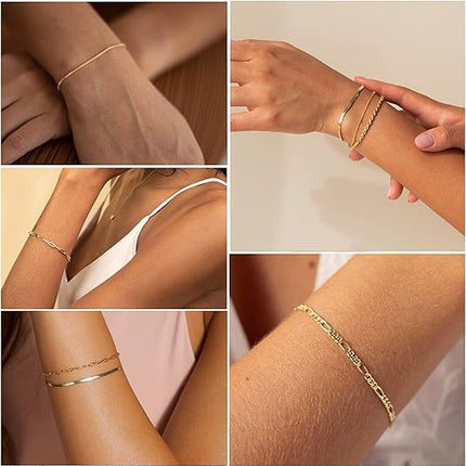 Gold Plated Women’s Bracelet Set – Waterproof, Elegant Stackable Chains