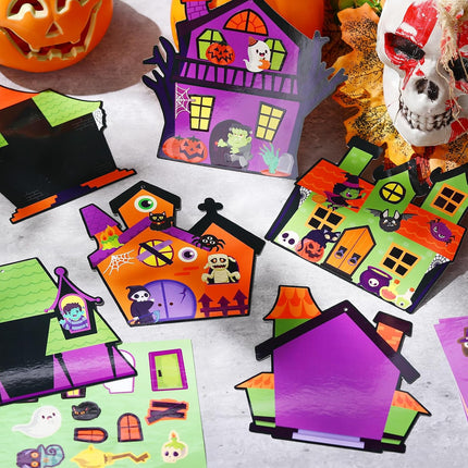 48-Pack Halloween Haunted House Craft Kits, DIY Sticker Activity, 6 Designs