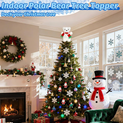 Cute 9in Polar Bear Tree Topper – Xmas Plush Decor for Home & Party