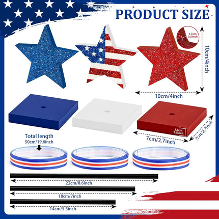 3 Pcs 4th of July Wooden Star Table Decor Patriotic Tiered Tray Decorations